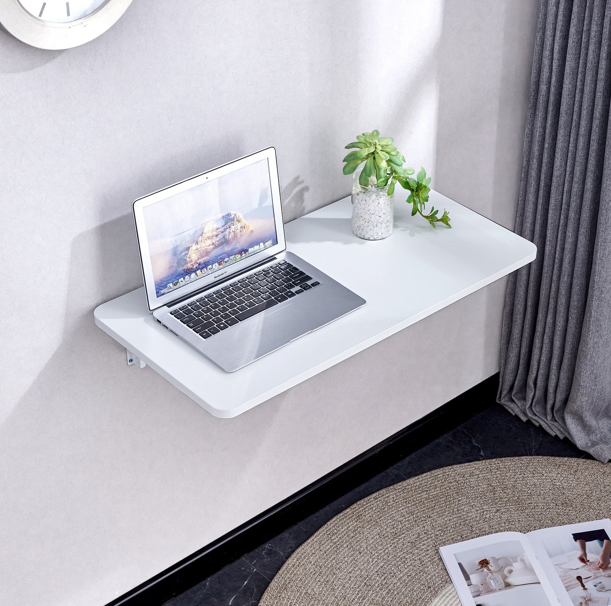 OKWISH Tafel - Wandklaptafel Voor Kleine Ruimtes - Opklapbaar En Ruimtebesparend - 114 x 56 x 18,5 cm - MDF Wit