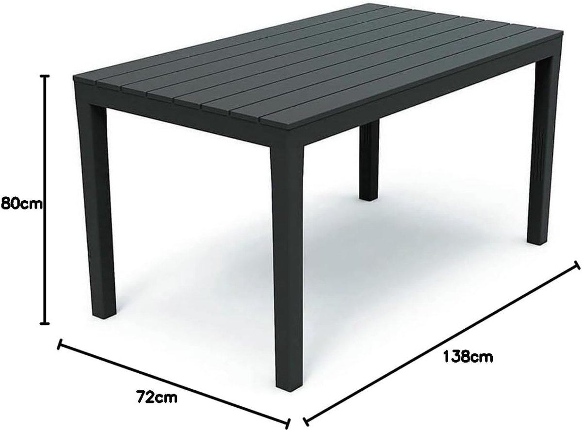 Bistrotafel Kunststof - Balkontafel Tuintafel - Buiten Eten - Houtlook Design - 138 x 80 x 72 cm - Antraciet