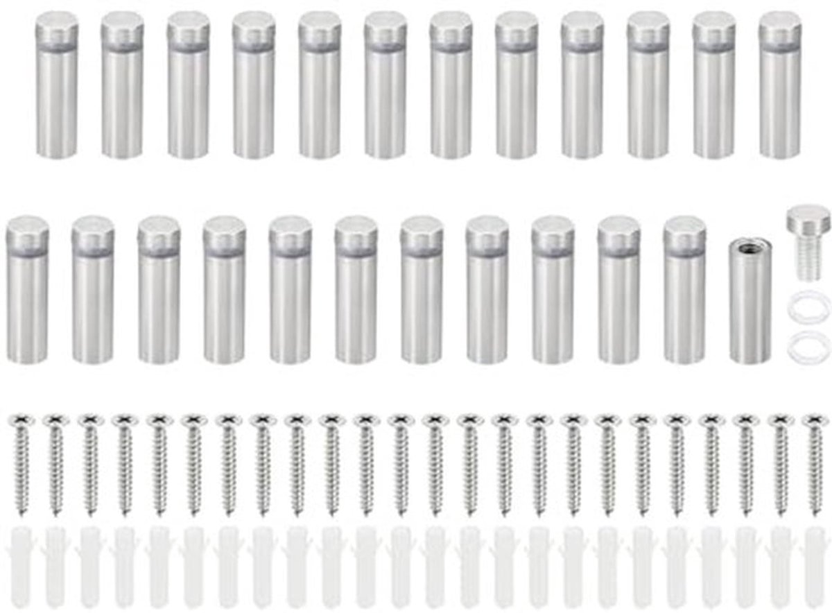 Model 1/2x1.6 Inch Sign Spacer Schroeven - 24 Set RVS Wand Standoff Montagehardware - Voor Hangende Acryl Foto's en Panelen - Zilver