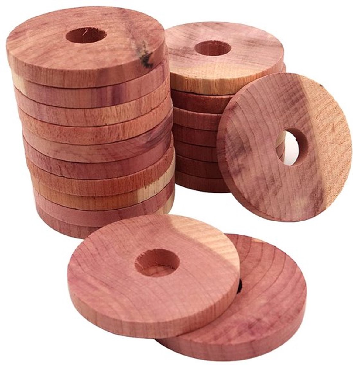 Verpakking van 20 cederhouten mottenwerende middelen, natuurlijke mottenbescherming, cederhouten blokken, kledingbescherming, cederhouten ringen, kledingkasten, lades, verfrissende ringen