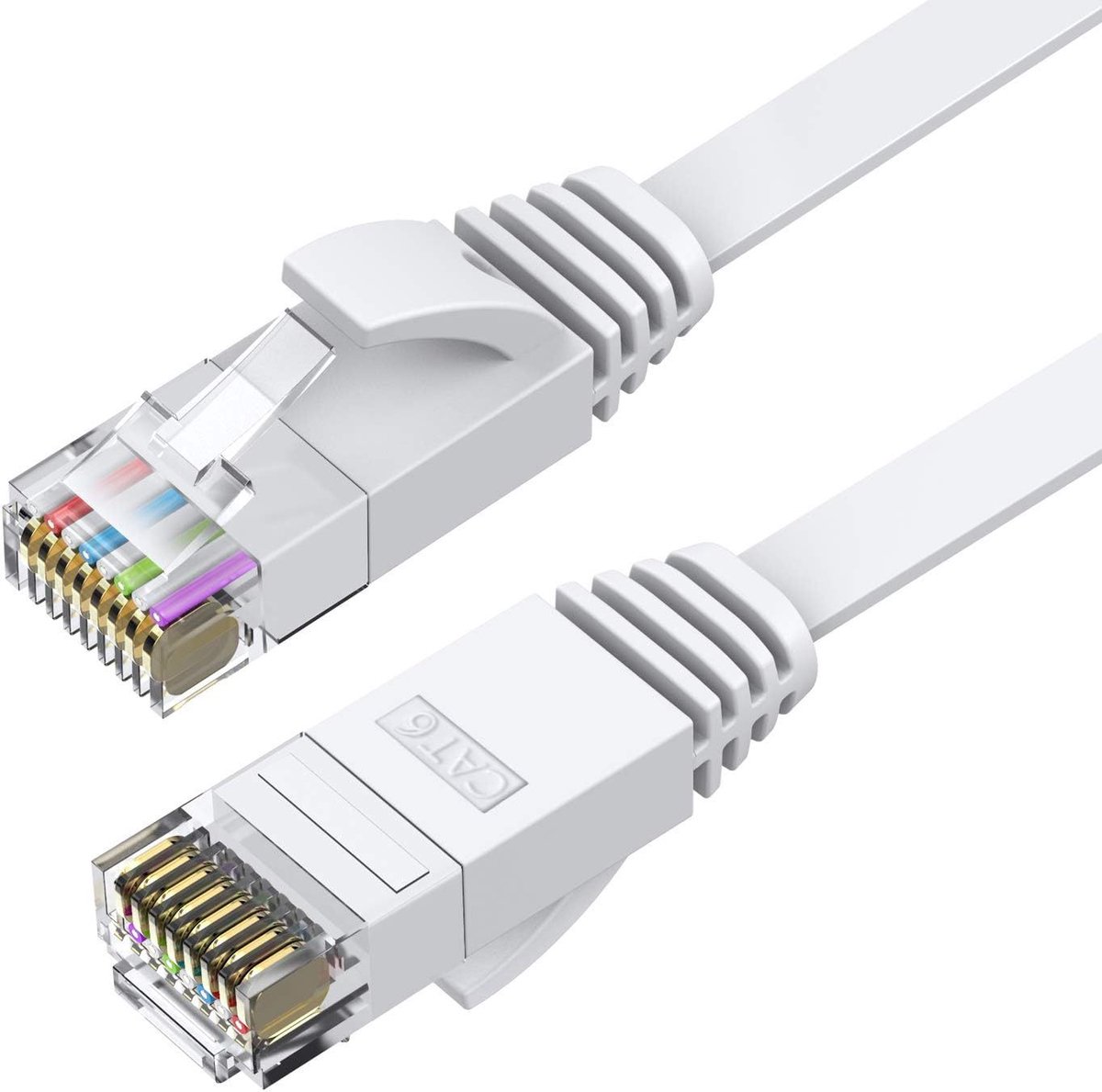 Cat 6 platte ethernetkabel 10 meter , UTP 10 Gbps high-speed Cat6-ethernetkabel, Cat 6-kabel van puur koper, lange ethernetkabel voor netwerkbekabeling thuis of op kantoor, wit