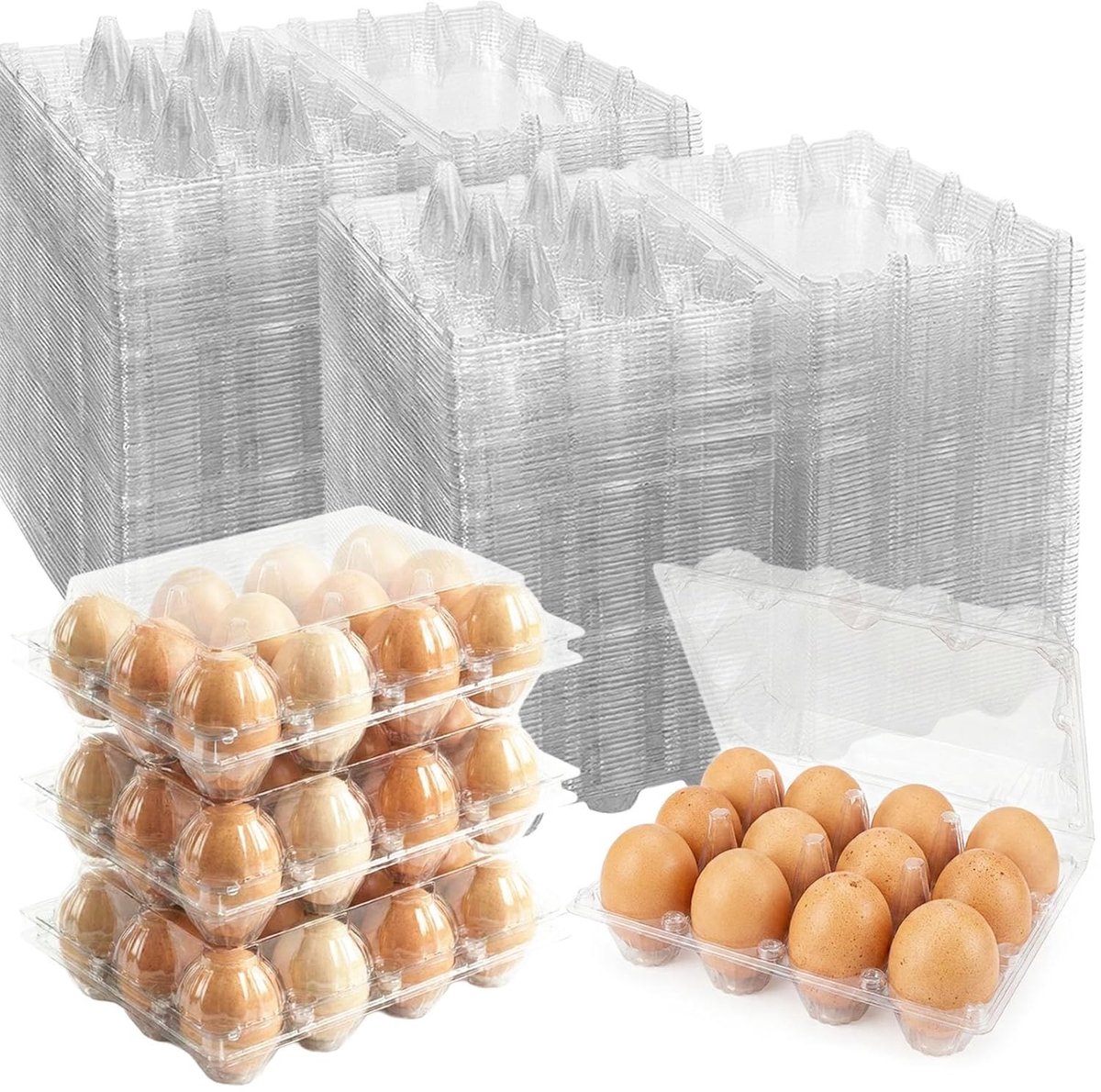 50 stuks ruimtebesparende stapelbare eierdozen voor kippeneieren, kunststof en gerecycled materiaal