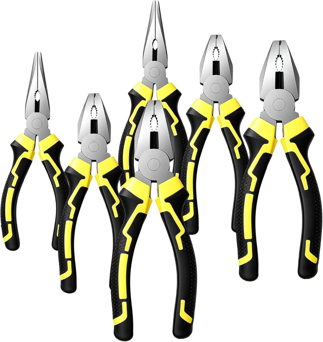 Tangenset met 6 stuks, inclusief diagonale snijtang, lange neus tang en combinatietang, ideaal voor reparatie en doe-het-zelf projecten met anti-slip grip en precisie snijden