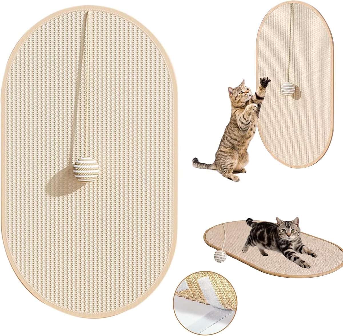 Katten krabplank - met Sisal Krabbal - Krabmat voor Katten - Sisal - Anti-slip - Kattenaccessoires - Zelfklevende krabplank - beschermt meubels en muren voor katten - 31x50 cm