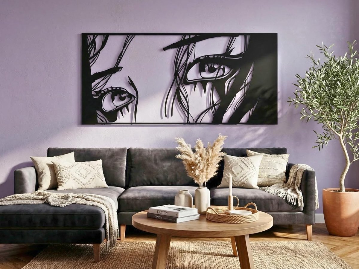 VAILLA Houten Wanddecoratie Vrouwengezicht 62x140 cm - 3D - Zwart
