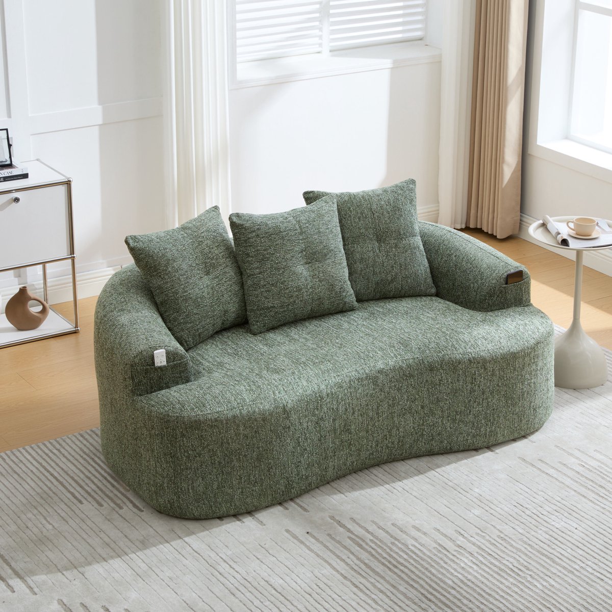 MIVRAY Zitbank 164 x 92 x 60 cm - Diepe 2-Zitsbank Met Chenille En 3 Sierkussens - Voor Woonkamer En Lounge - Groen
