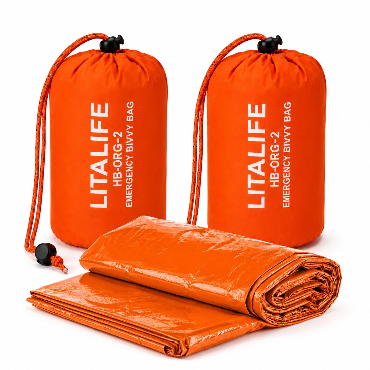 Litalife - Noodslaapzak Oranje 2-Pack - Waterdichte Bivvy Bag 213x91cm - Herbruikbaar