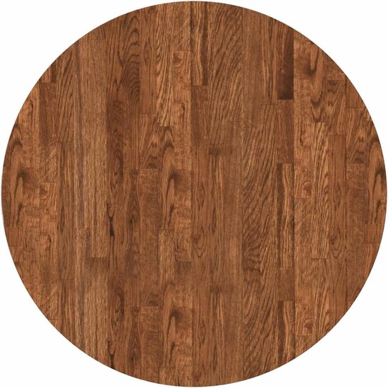 Rond eikenhouten tafelblad met zichtbare houtnerf.