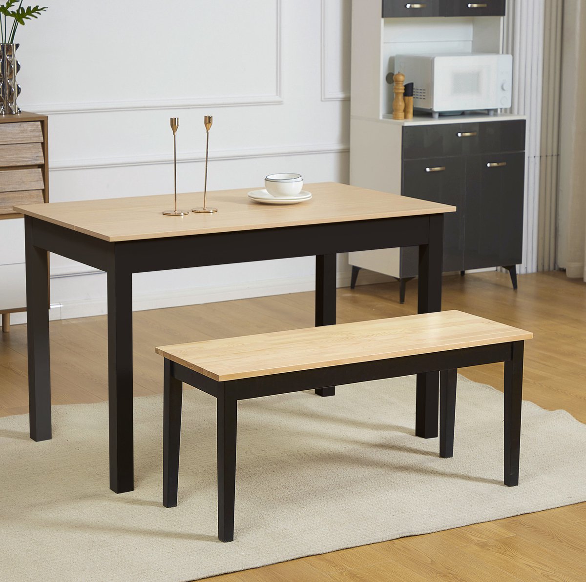 MIVRAY Eetbank 102 x 36 x 45 cm - 2-Zits Zitbank Met Antislip Voetdoppen - Voor Keuken, Eetkamer En Hal - Grenenhout Naturel