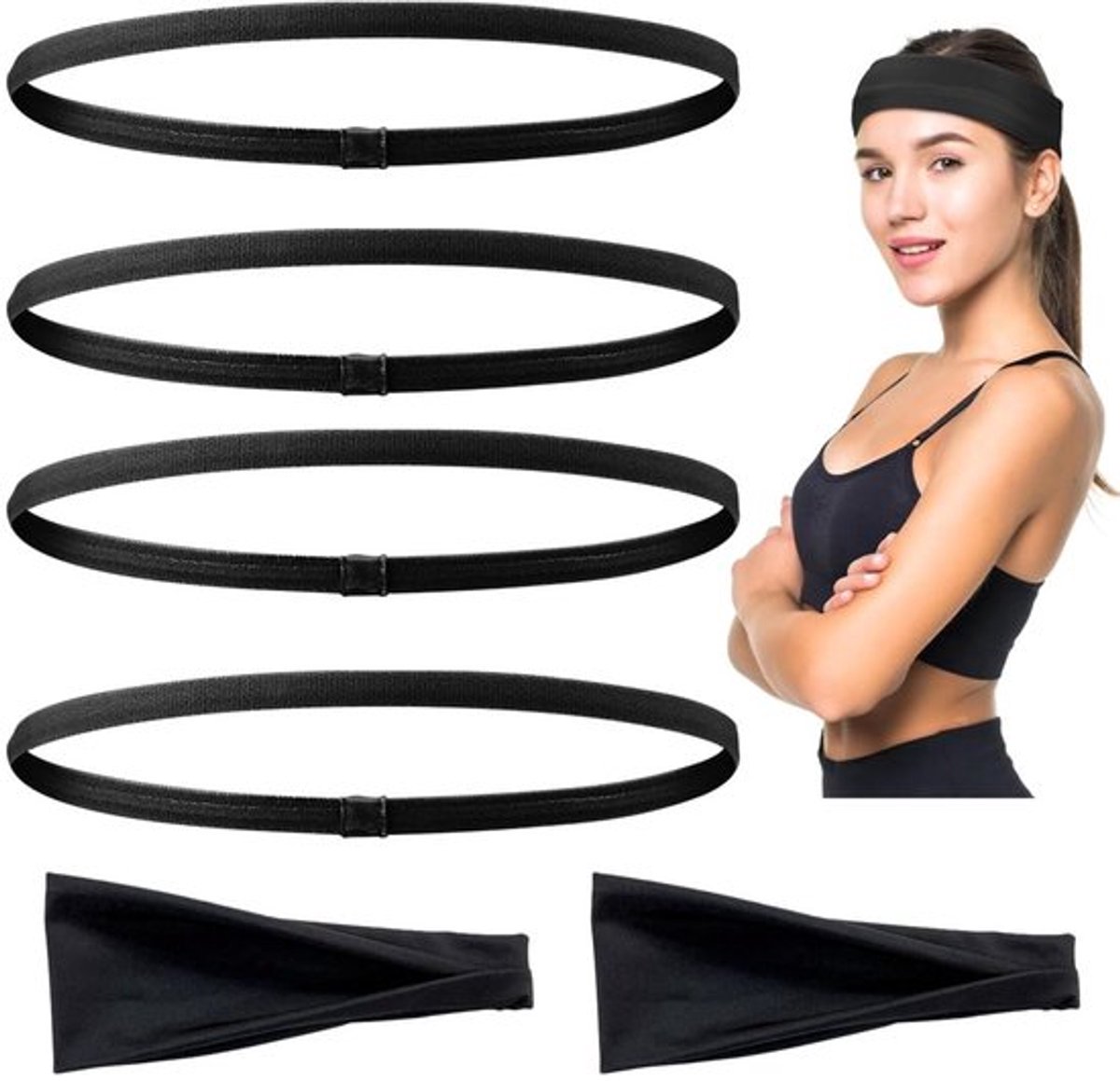 Pack van 6 Sport Haarbanden - Anti-Slip, Elastisch voor Yoga, Voetbal, Basquetbal