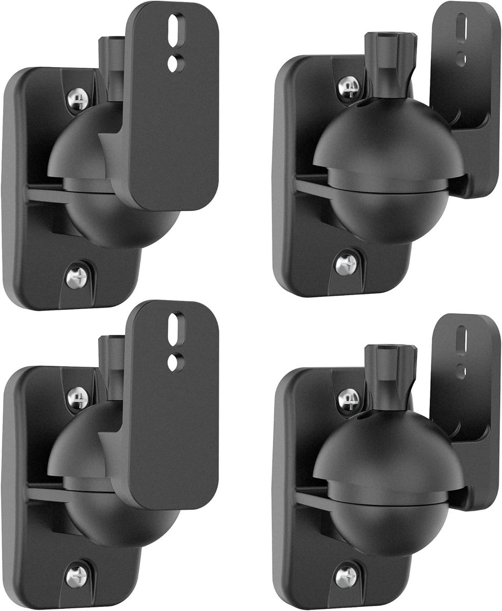 4 Pack Speaker Wandbeugels met Bevestigingsmateriaal - Verstelbare Satellietluidspreker Montagekit | Draaibaar | Kantelbaar voor Surround Sound Luidsprekers, Draagvermogen tot 3,5 kg, Zwart en Stevig