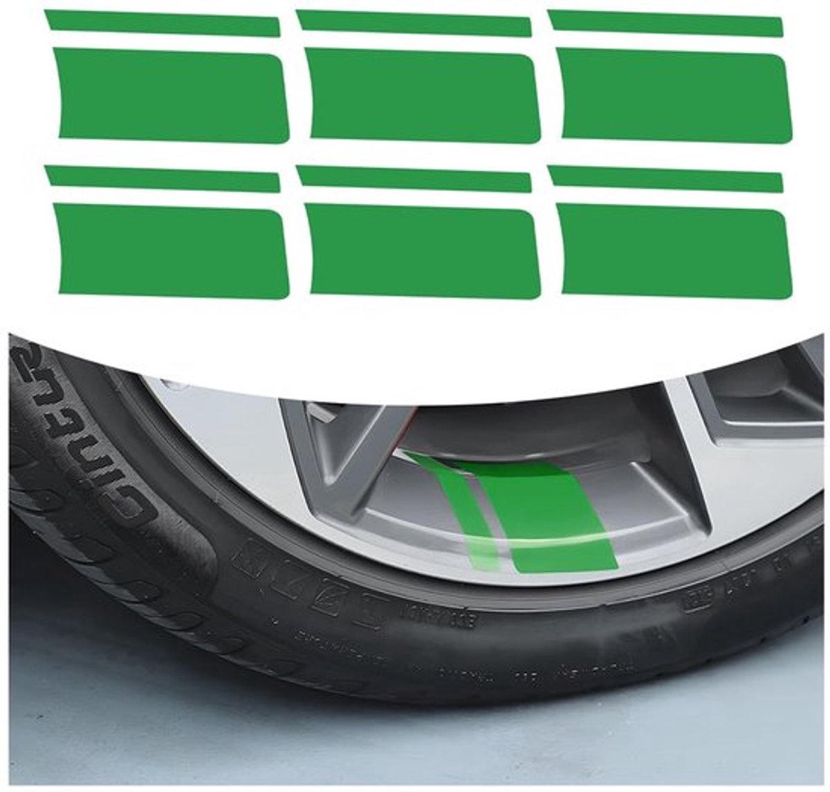 6 stuks reflecterende stickers, autostyling, autobanden, velg, decoratie, accessoires, auto, zelfklevende stickers, doe-het-zelf, motorfiets, wielstickers (groen)