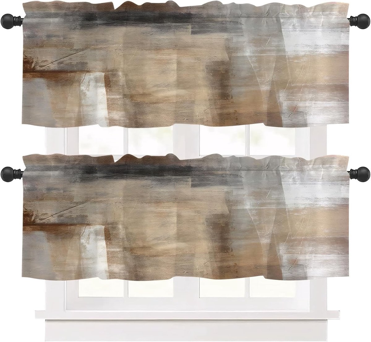 Korte Keuken Gordijnen Geel Set van 2 137 × 45 cm Abstracte Kunst Aesthetic Bistro Paneel Gordijnen Lichtdoorlatend en Stijlvol