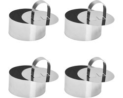 Allecta - 4 Pack Mousselines Rondes Inox - Cuisson Pâtisserie Cheesecake - 8cm Diamètre