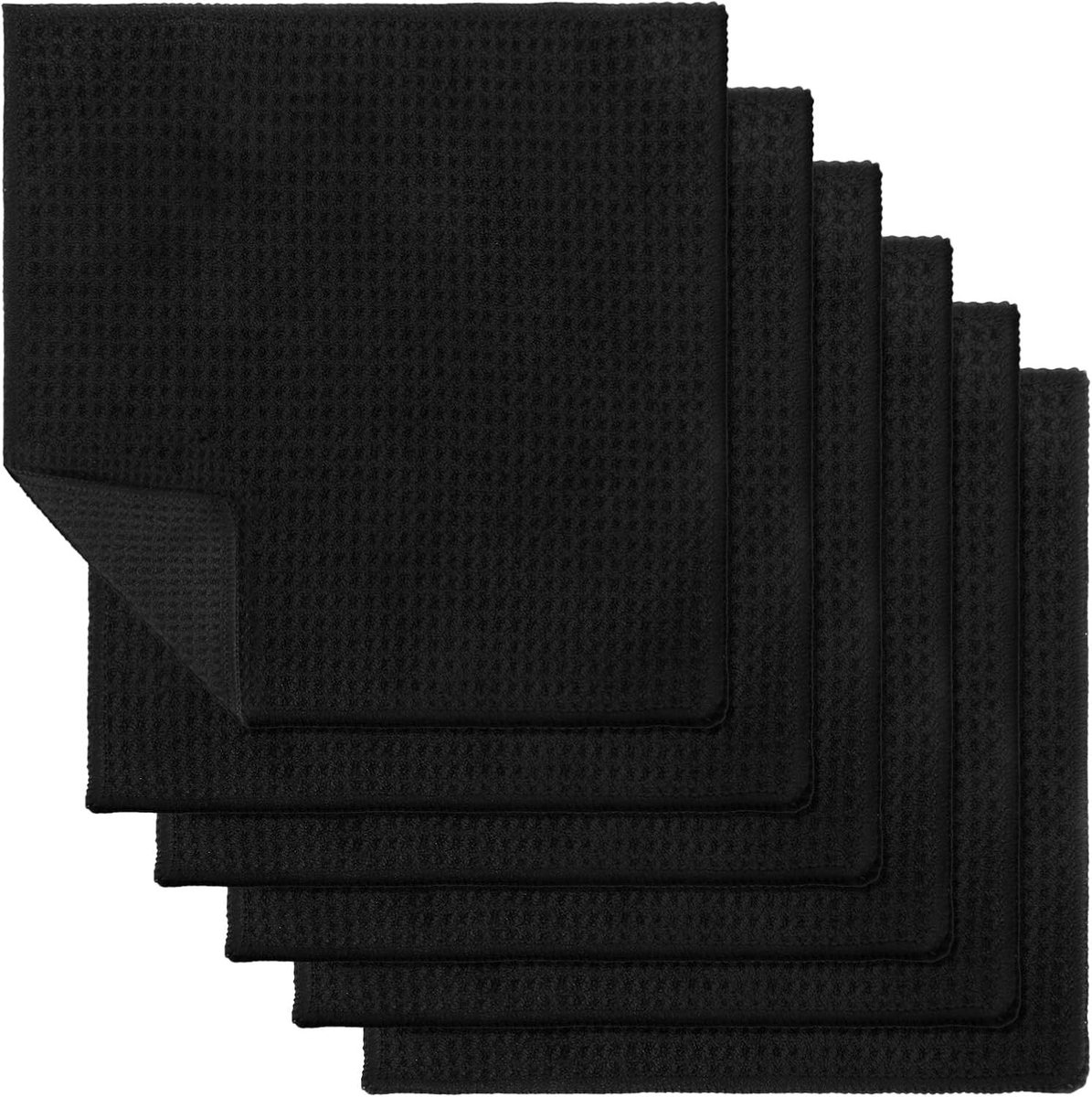 Set van 6 Microvezeldoeken 20 x 20 cm Herbruikbare Keuken Doeken met Zwart Wafelpatroon en Sterke Absorptie voor Schoonmaken van Keuken, Ramen en Glasoppervlakken
