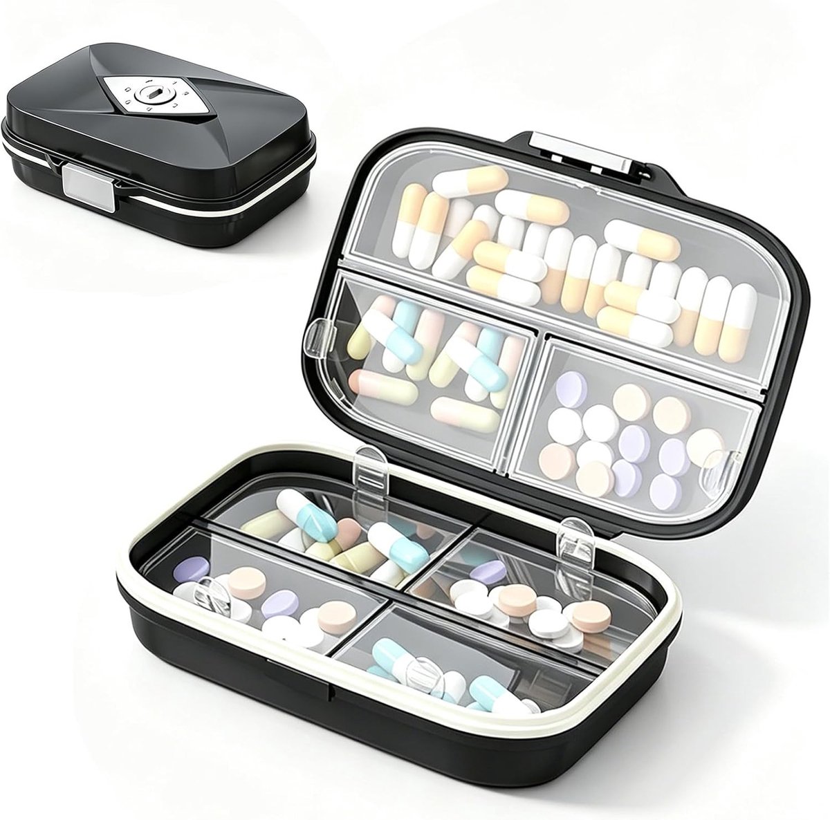 Draagbare pillendoos voor 7 dagen, dubbele organizer voor medicijnen en vitamines, ideaal voor reizen en thuisgebruik
