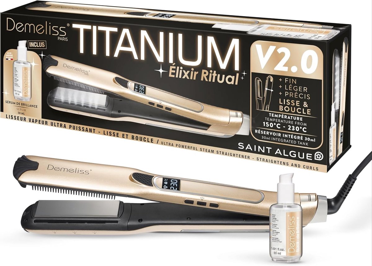 Thijox - Titanium V2 ELIXIR Stoomstijltang - 5 Temperatuurniveaus tot 230°C - 30ml Tank voor Perfect Glad Haar - Ideaal voor Feest en Dagelijks Gebrui