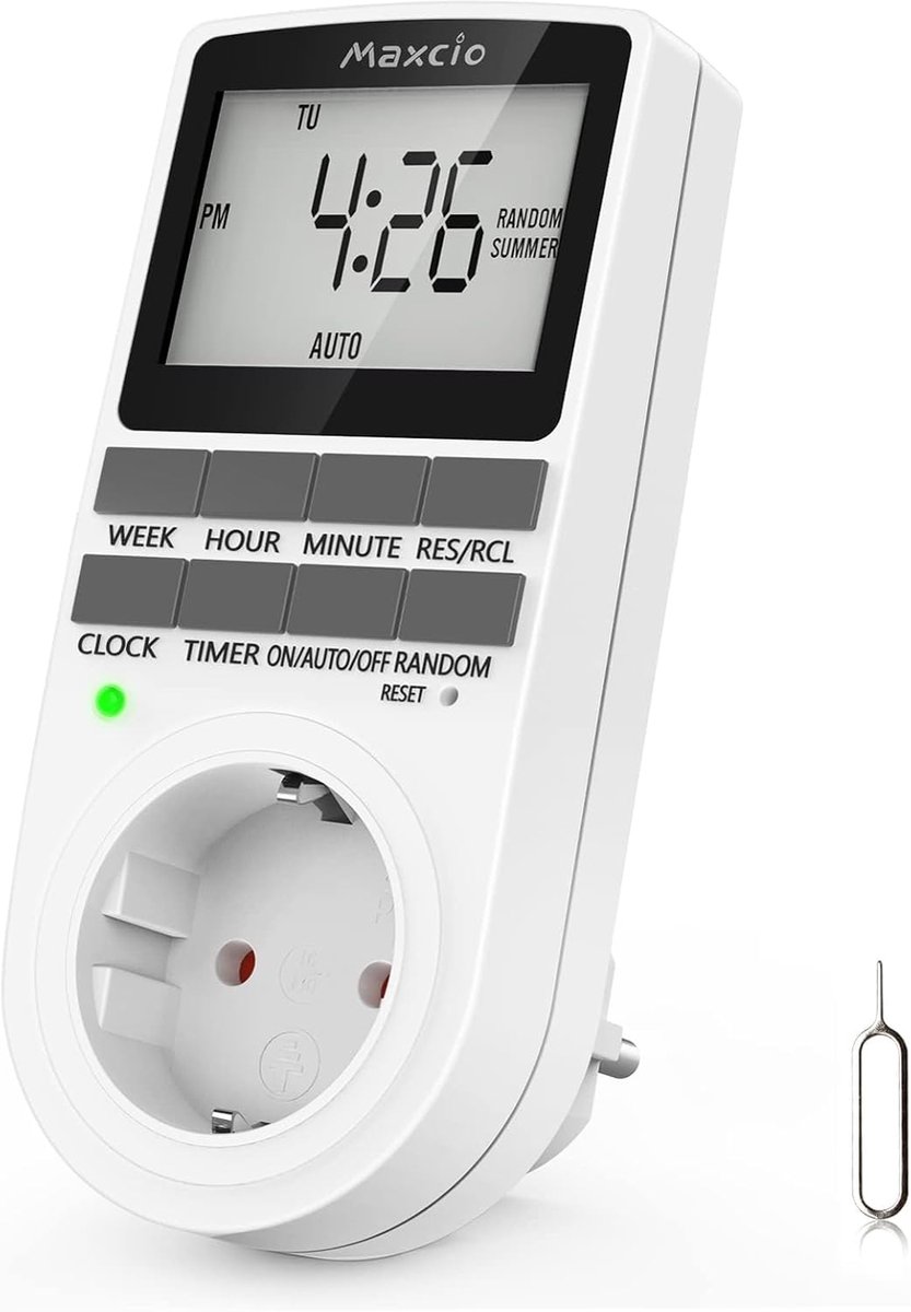 Maxcio 1 x Digital Time Switch, Socket, Programmable Electronic Timer, Socket with 10 Configurable Switching Programs - ShopVlot