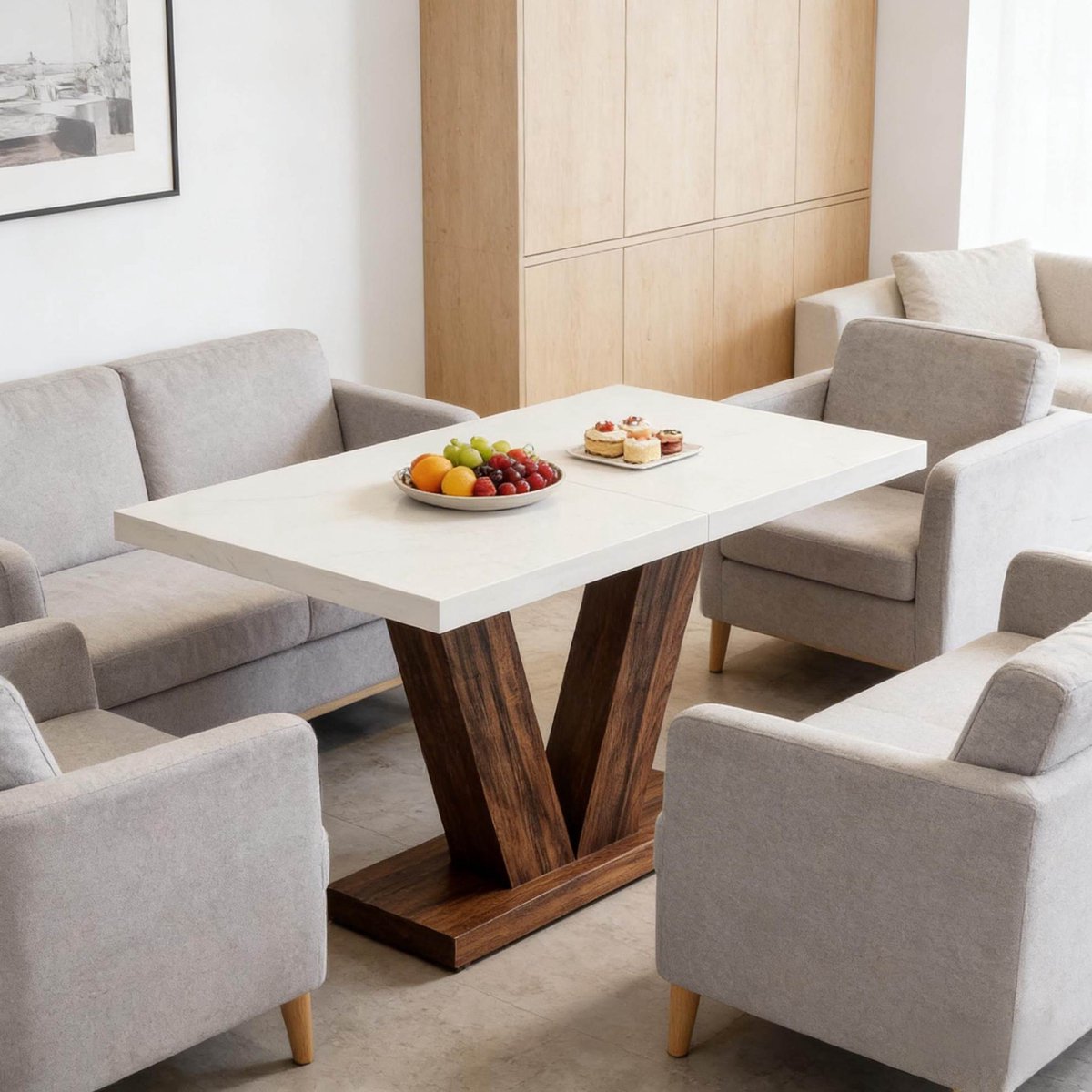 OKWISH Eettafel - Rechthoekig Ontwerp Voor 4-6 Personen - Voor Keuken En Eethoek - Hout Wit En Rustiek Bruin - 120x80x75 cm