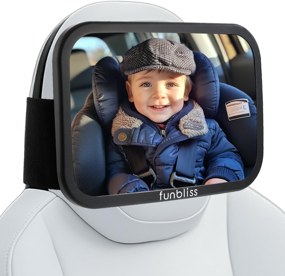 Thijox - Vaste Hoofdsteun Babyautospiegel - 360 Graden Draaibaar - Onbreekbaar Kunststof - Brede Elastische Siliconen Bevestigingsband - Compatibel me