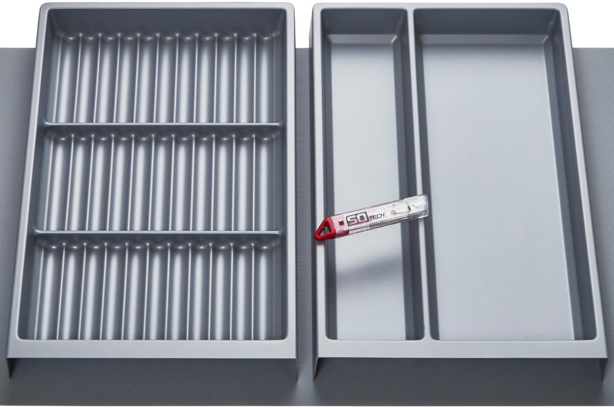 Orga-Box Vario SET 3 zilvergrijs voor lade van 90 mm: multifunctionele inleg, kruidenbak, antislipmat Orga-Weave