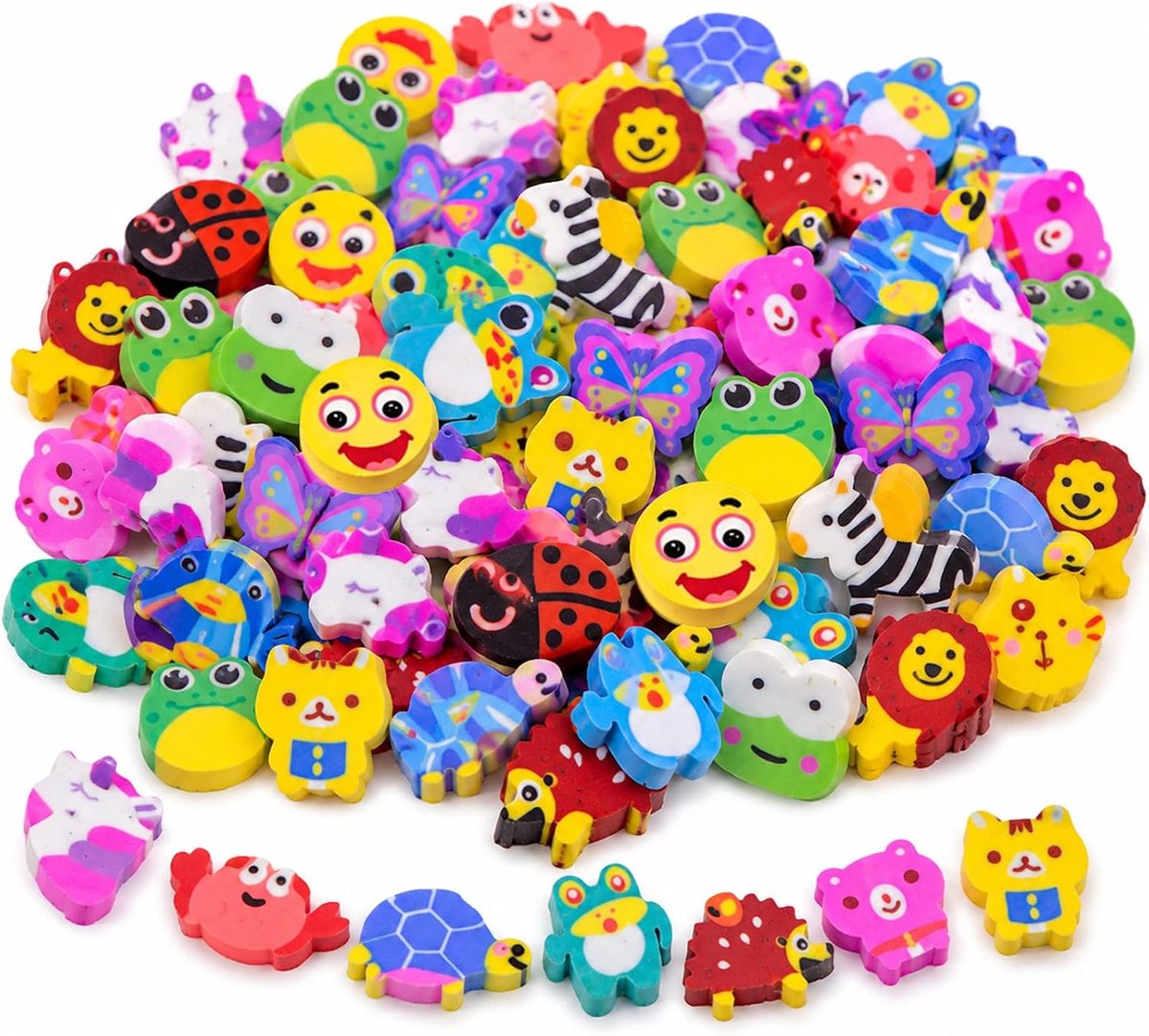 SnelShoppen - 50 stuks Gummen Dieren Set, Mini Gummen voor Kinderen, Feestartikelen, School Accessoires, Schattige Dier Motieven, Willekeurige Stijlen