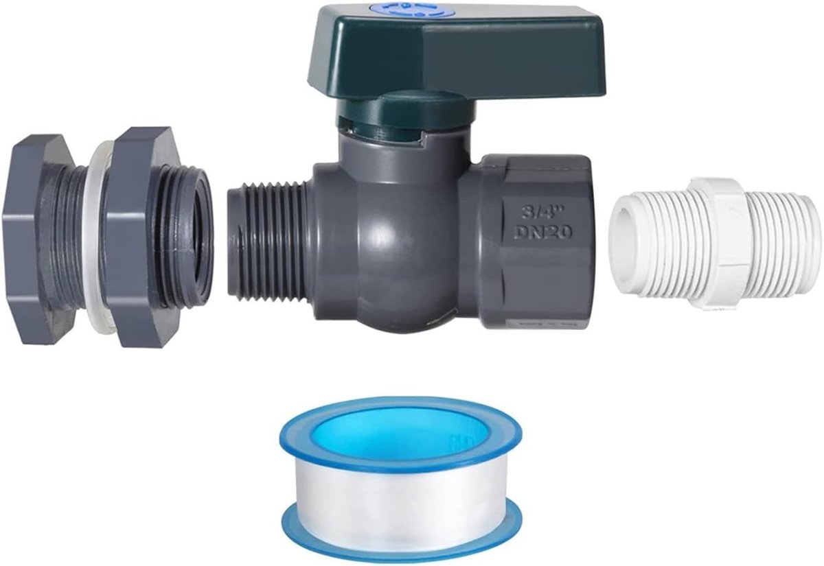 Complete Regenwaterafvoerset voor Regenton, 3/4 Inch Kraan met Bulkhead Connector en Draadafdichting voor Efficiënte Waterafvoer
