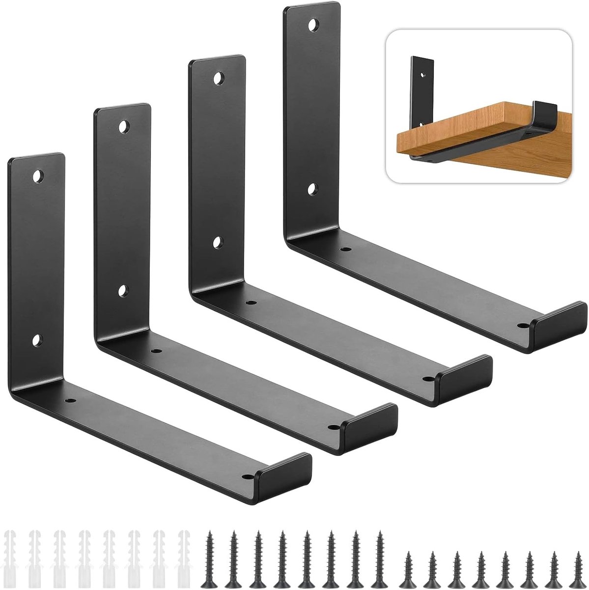 Stevige 4-delige wandmontage schapsteunen van 300mm voor zwevende planken, inclusief schroeven, ideaal voor industriële inrichting en maximale ondersteuning