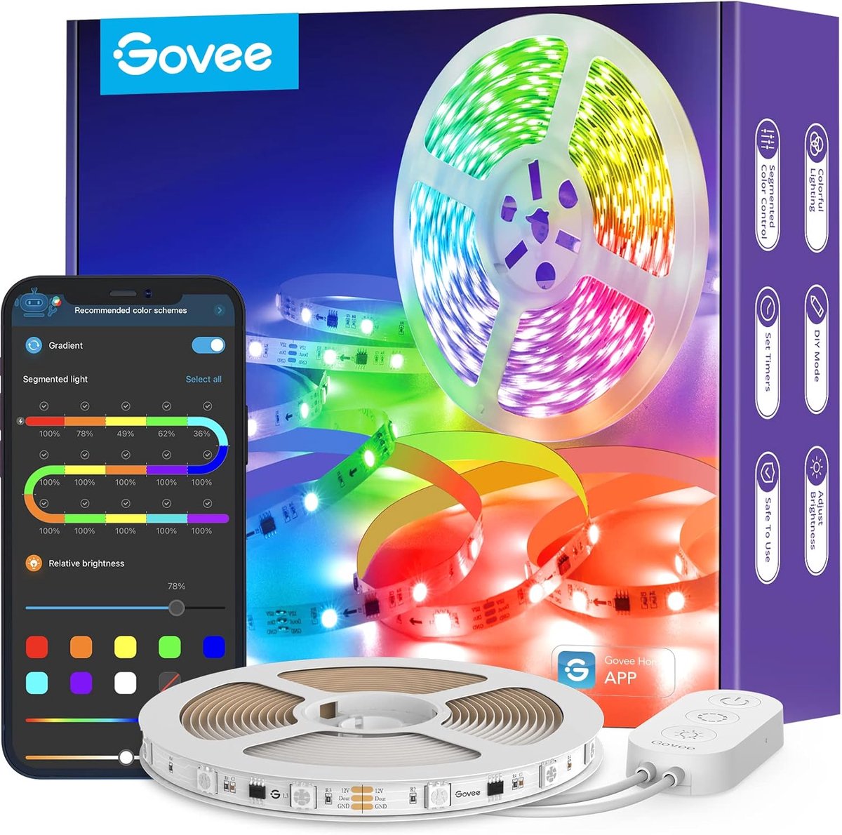 Thijox - RGBIC Ledstrip 5m - Muzieksync, Segmentcontrole, Kleurverandering, 64 Scènemodi, App Bestuurbaar voor Feest, Slaapkamer, TV, Keuken Decoratie