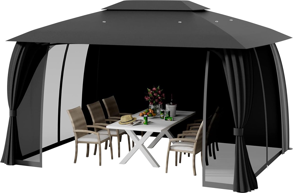 Thijox - Paviljoen Partytent 4x3 m - Weerbestendig Prieel - Waterdicht en Ventilerend met UV-bescherming - Inclusief Zijwanden en Insectennet - Staalc