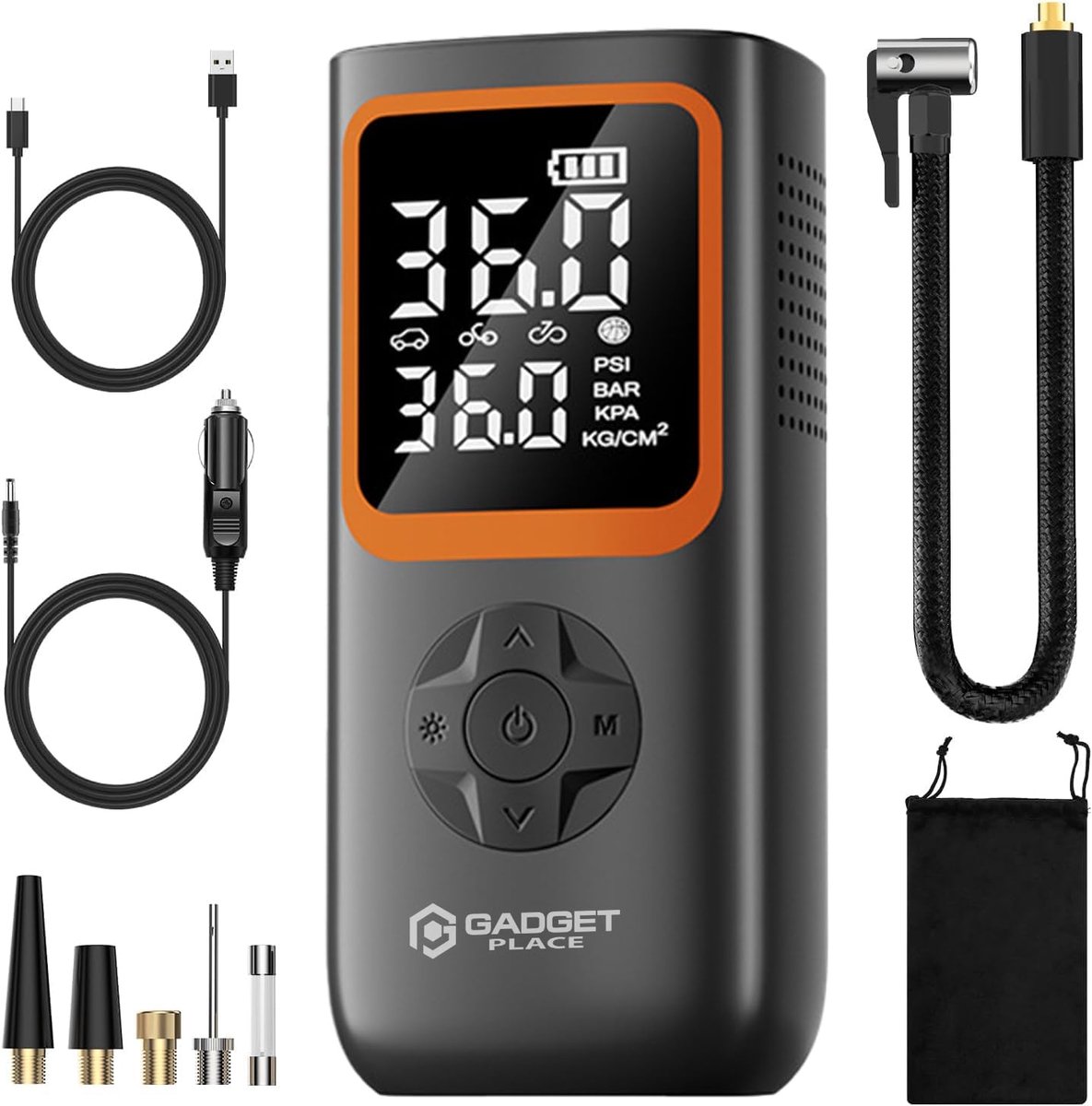 Thijox - Draagbare Compressor met 5 Opzetstukken - Elektrische Fietspomp, Bandenpomp voor Auto, 6000 mAh, Luchtcompressor, Ballenpomp - Handig voor Th