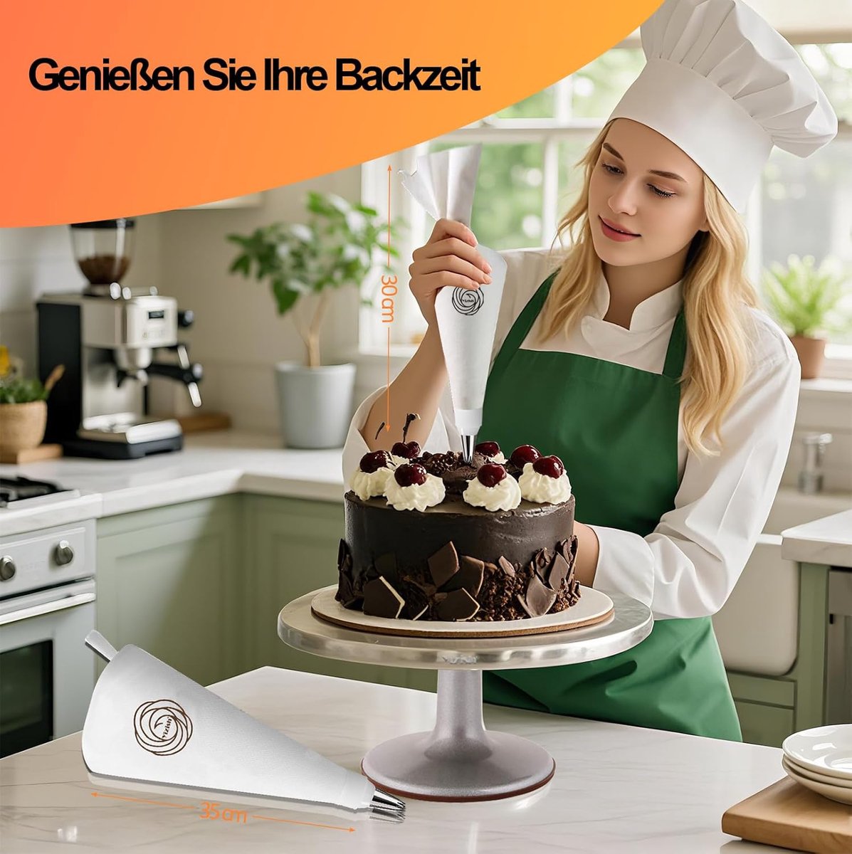 Thijox - Spuitzakset met spuitmonden, 18-delig, roestvrij staal, herbruikbare katoenen spuitzakken (30/35 cm), taartaccessoires voor cake decoratie, k