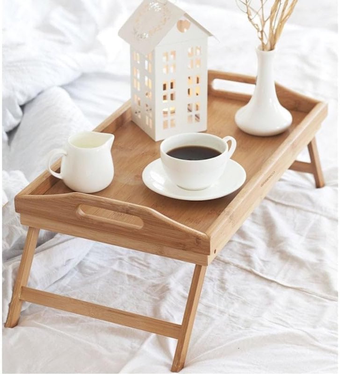 Dienblad op pootjes - bamboe - ontbijt op bed - 50 x 30 cm - Bedtafel / serveerblad - laptop / tablet / boek / ontbijt - Schoottafeltjes — cadeau in Koken & Dineren - foto 6
