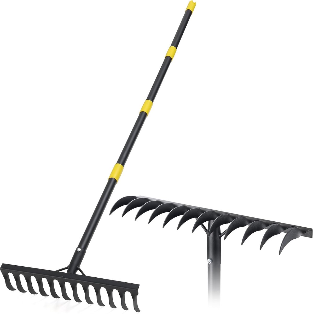Thijox - Tuinhark Heavy Duty 189 cm | Metalen Hark met 12 Tanden | Lange Steel voor Grondnivellering, Gazon en Landbouwgrond | Zwart Tuingereedschap