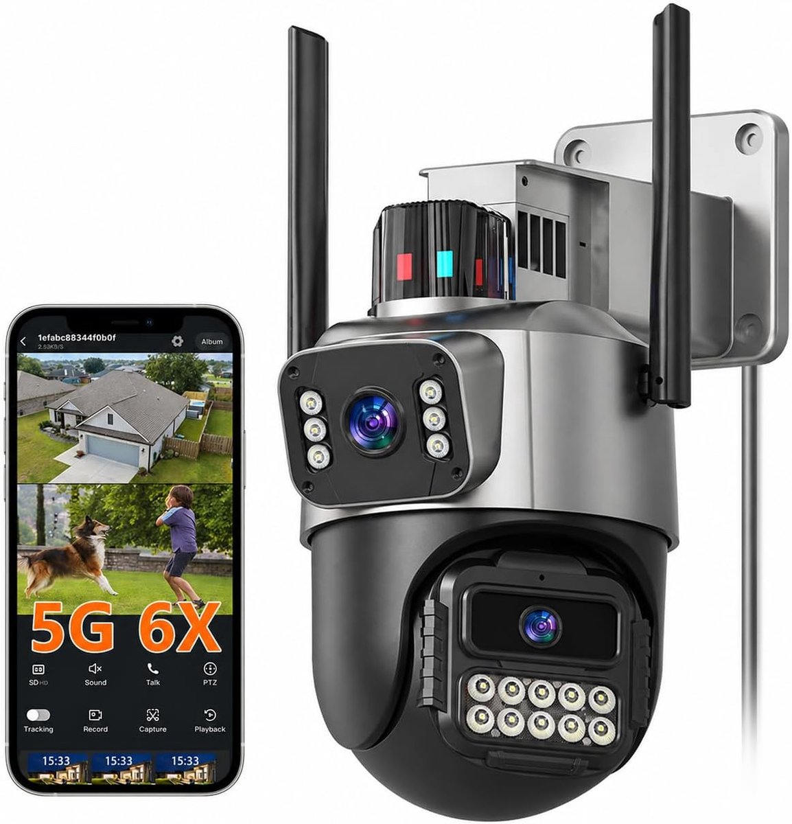 Bewakingscamera Buiten Dual Lens - 6MP met 6x Zoom - Nachtzicht en Automatisch Volgen - IP66