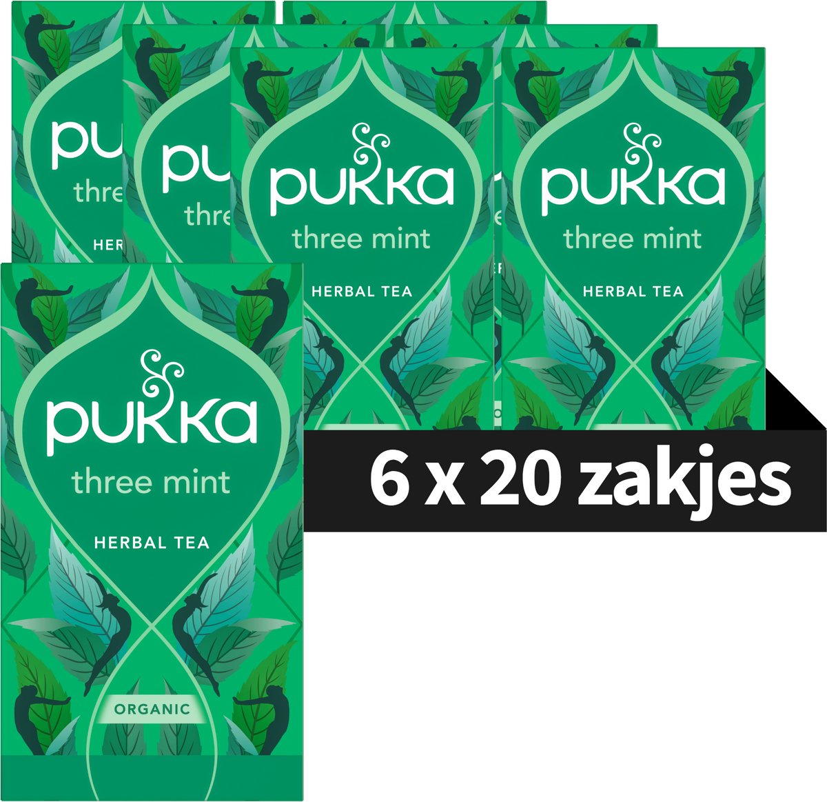Pukka Tea Three Mint - 120 Theezakjes - Biologische Kruidenthee - 6 x 20 zakjes - Thee Voordeelverpakking