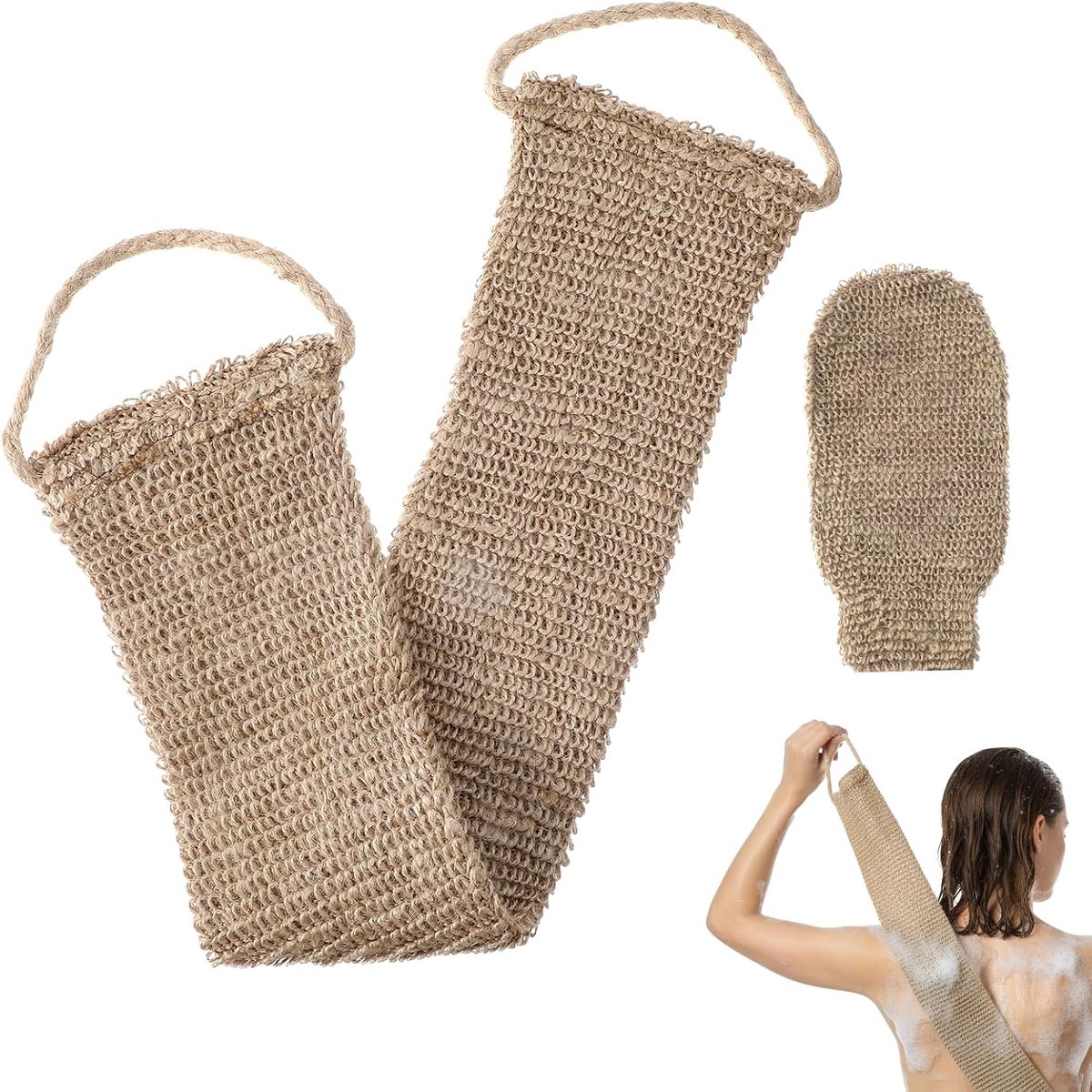Achterrug scrub set met massagehandschoenen - dubbelzijdig - voor douche en bad - zelfzorg voor mannen en vrouwen - ShopVlot