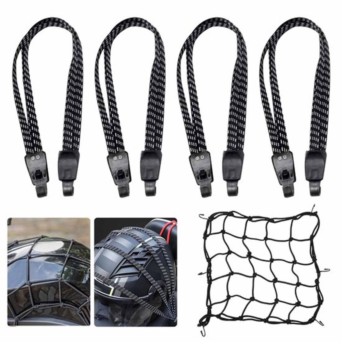 5 Stuks Spanbanden en Spanrubber met Haken - Fiets en Motorfiets