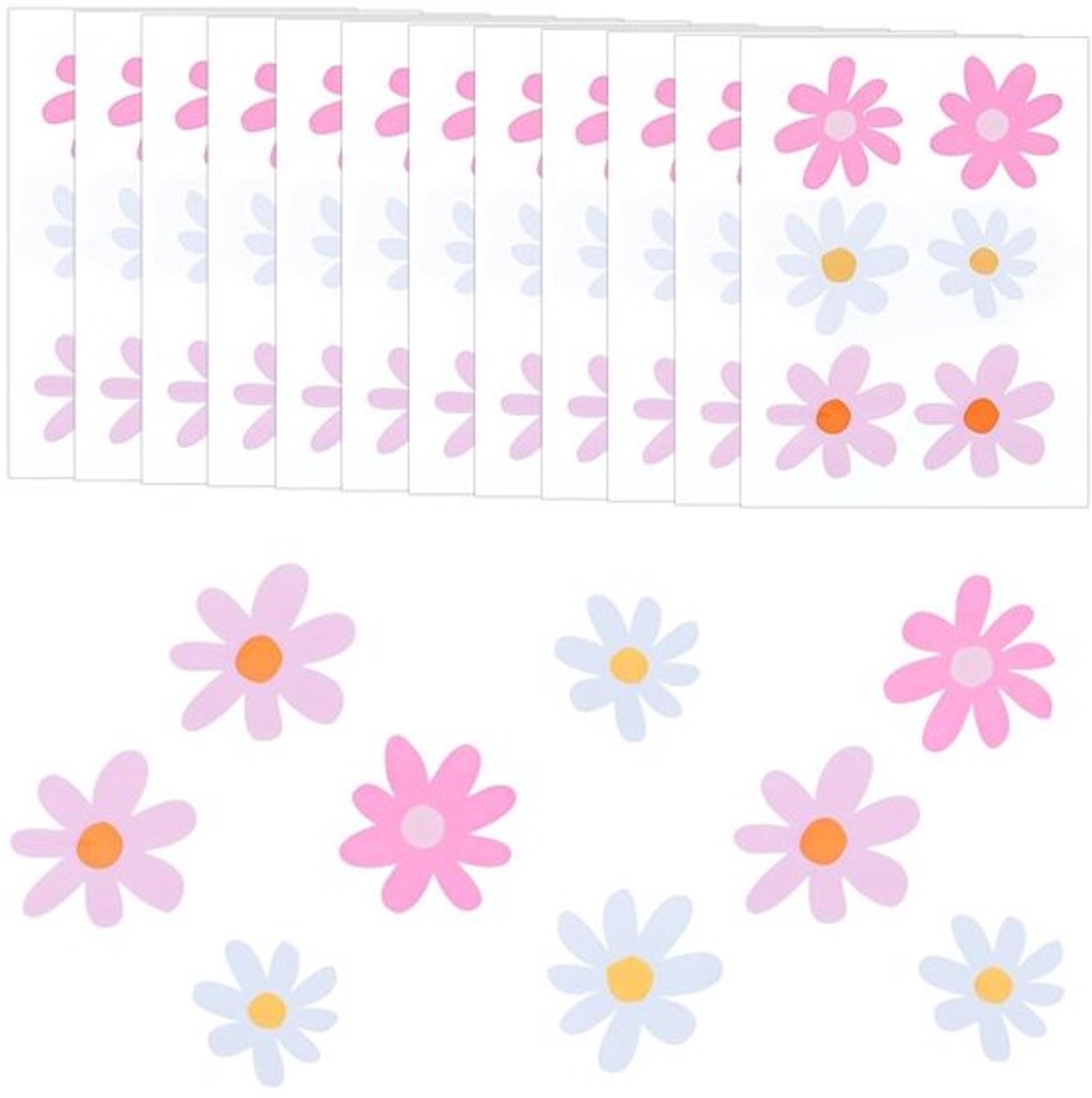 Muurtattoo 12 Bladeren Madeliefjes - Muurstickers Bloem - Verwijderbaar - Zelfklevend - PVC - 21,2 x 28,6 cm - Muursticker