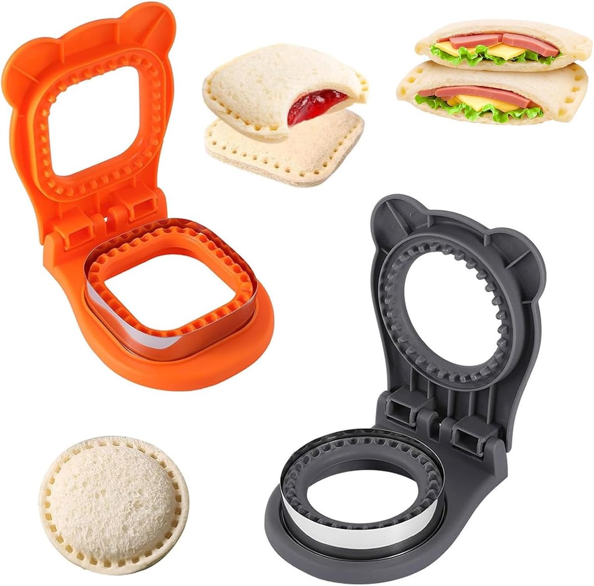 Sandwichsnijders 2 stuks - vierkant - grijs/oranje - korstvrij en verzegeling - ShopVlot