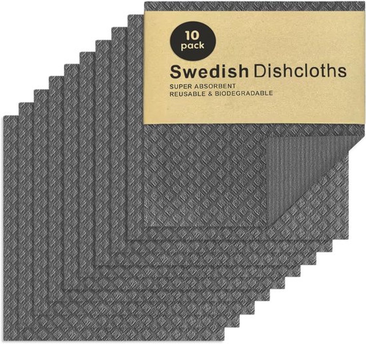 SnelShoppen - Set van 10 Herbruikbare Keuken Doekjes - Absorberende Sponsdoekjes voor Alle Oppervlakken - Donkergrijs - Wasbaar en Duurzaam