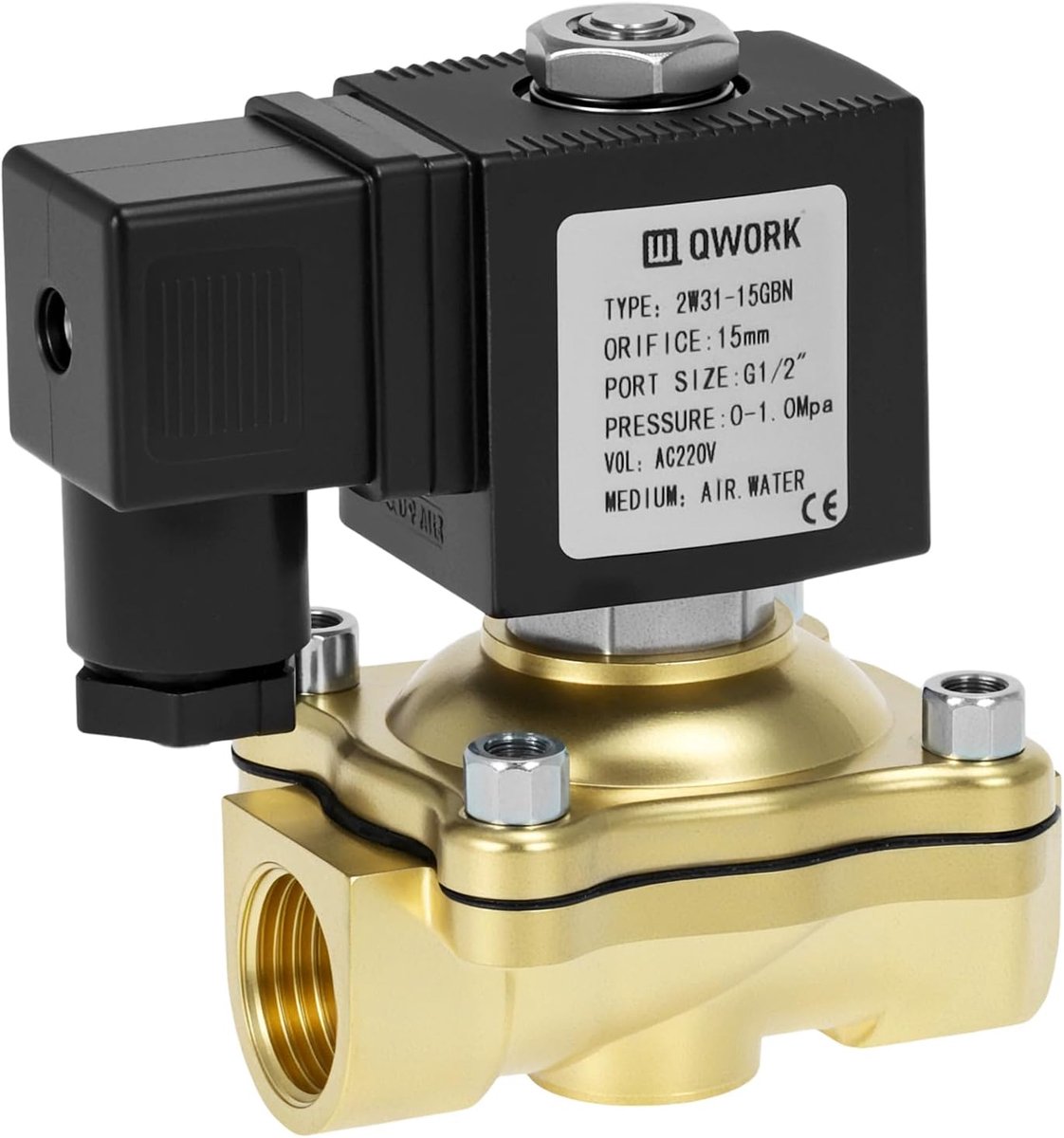 Solenoïdeventiel G1/2" - Messing - 220V AC - Voor water, lucht en olie - ShopVlot