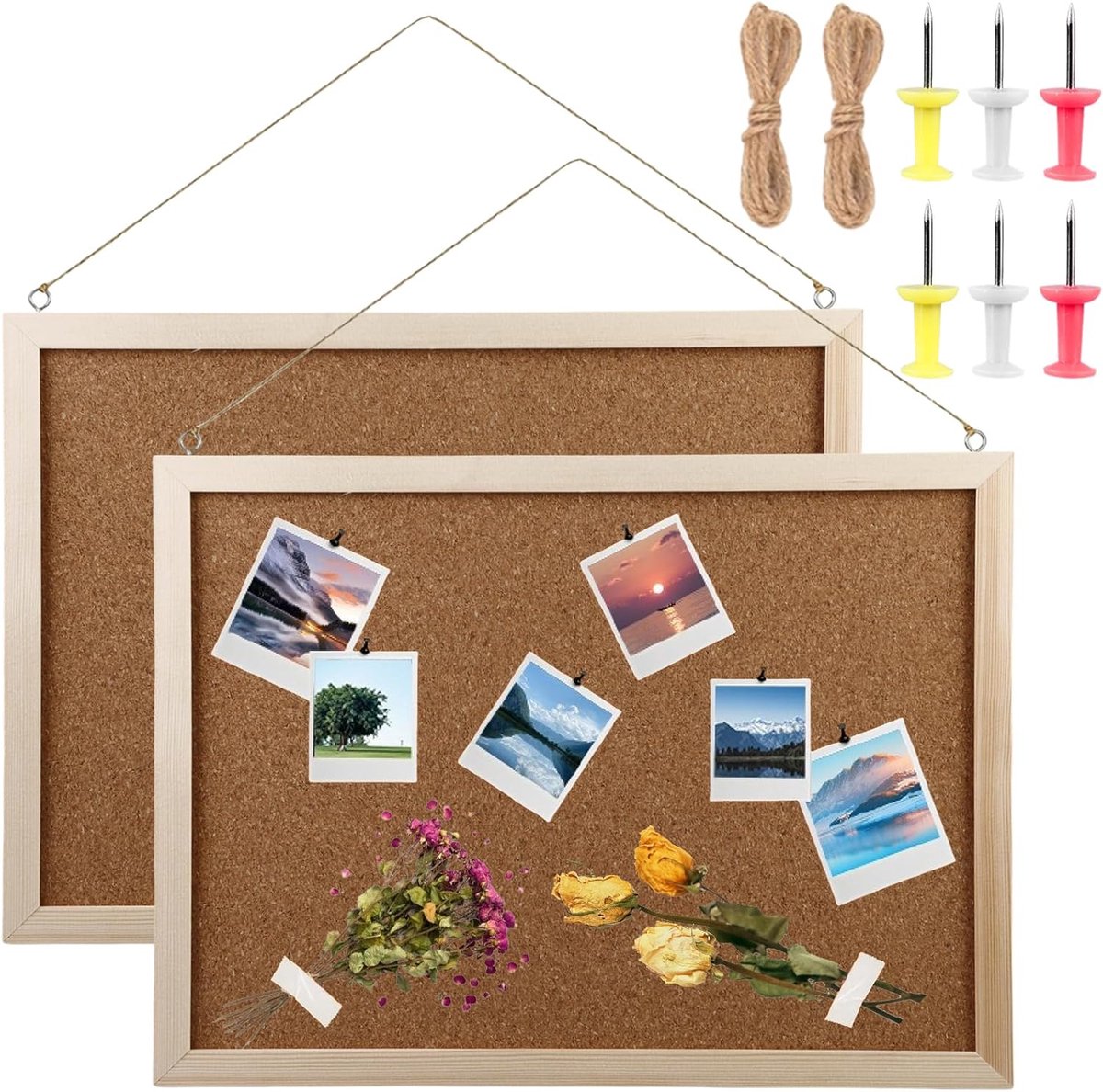 Corkboard memo bord 30 x 40 cm - houten frame - dubbelzijdig - ideaal voor keuken en kantoor - ShopVlot