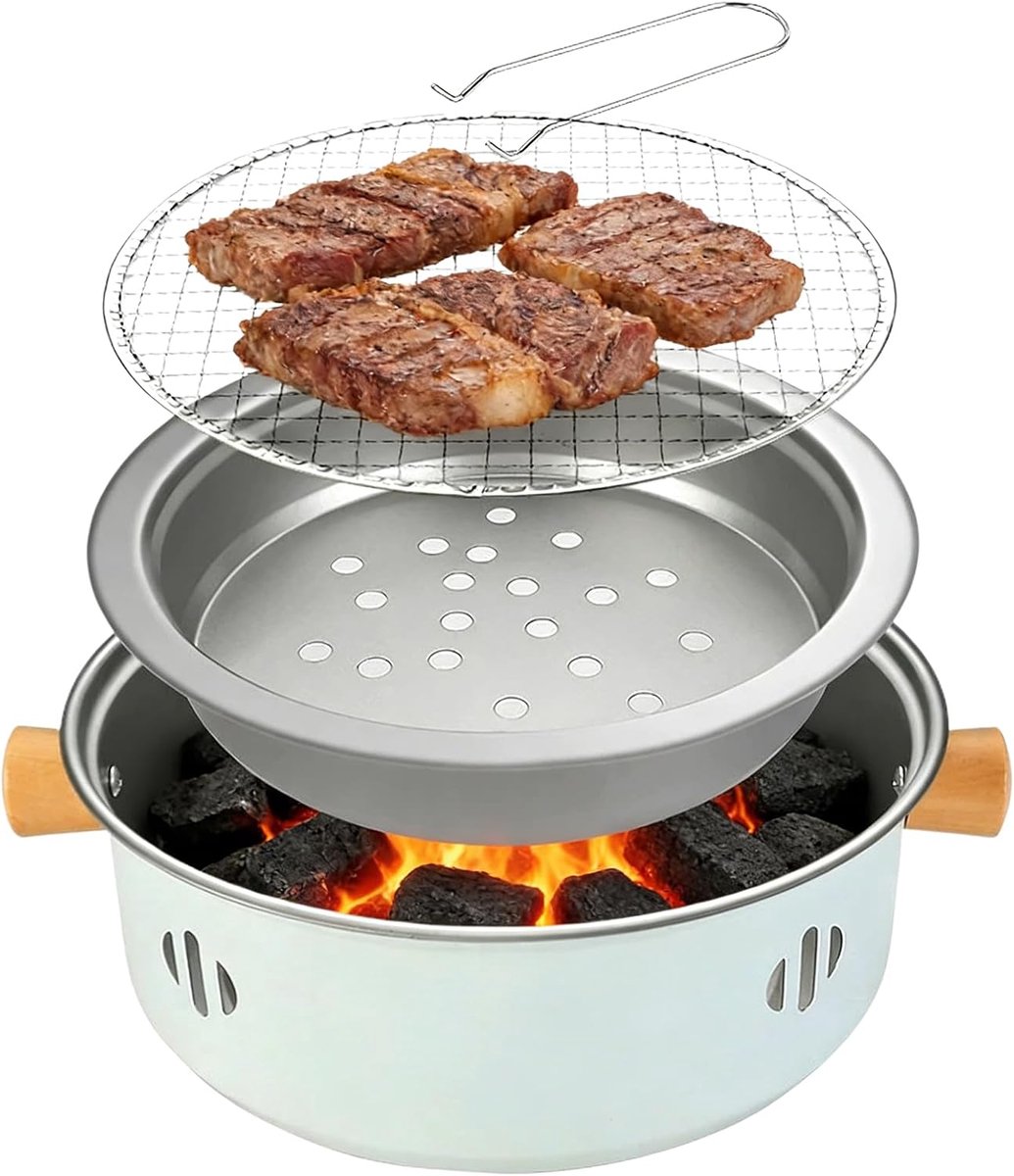 Mini BBQGrill 26,5 cm - Draagbare houtskoolgrill - Wit - Geschikt voor binnen en buiten - ShopVlot