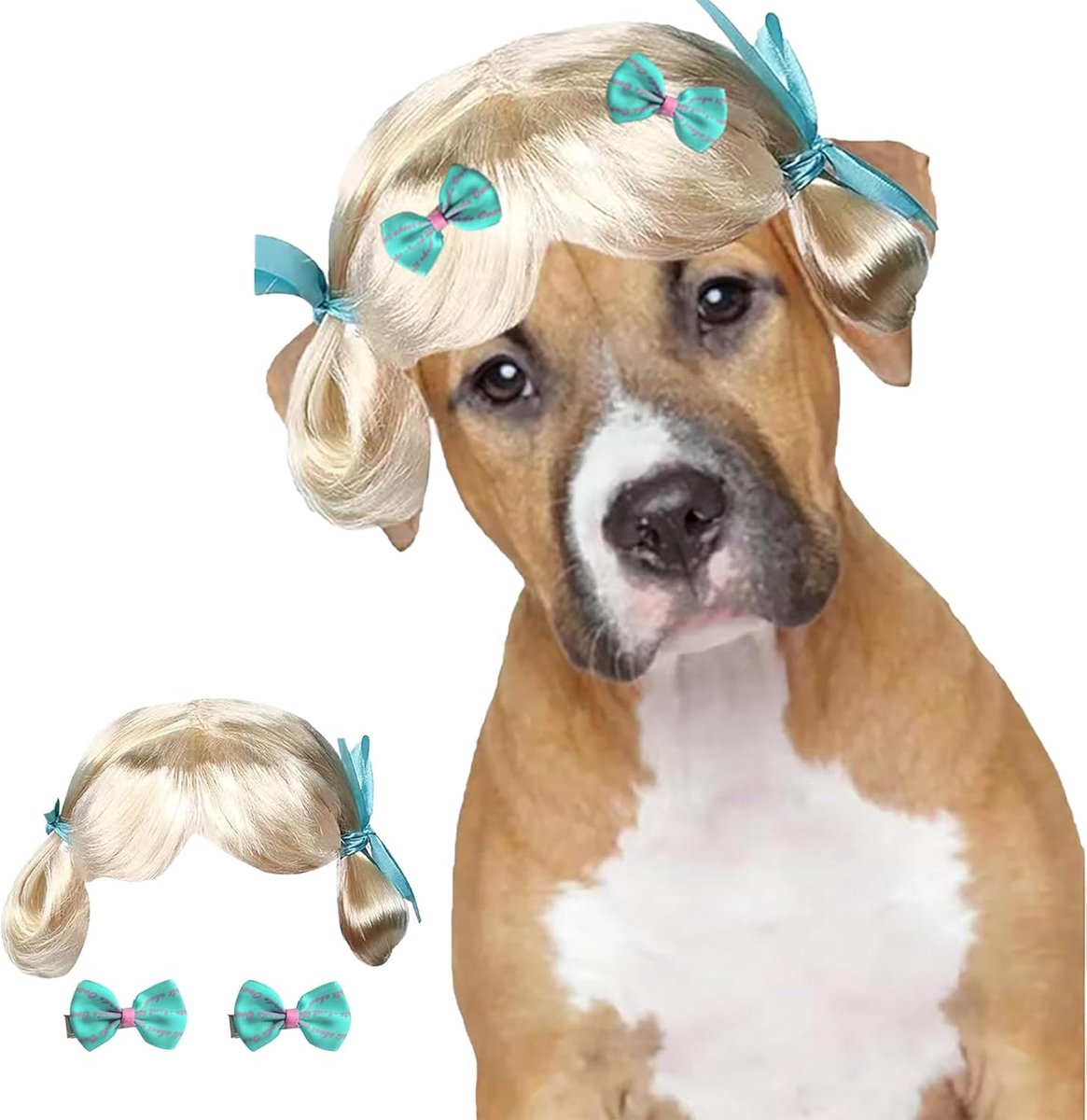 Hondensnor set 2 stuks - Lichtgouden bobperuk - Inclusief haarclip - Leuk voor feest en cosplay - ShopVlot
