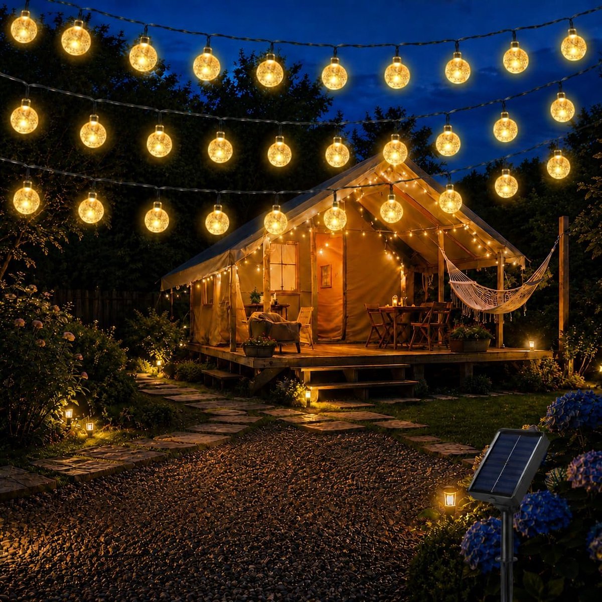 HeiPard Solar Lichtsnoer Buiten 17 m 100 LEDs, IP65 Waterdicht, 8 Lichtmodi, Warm Wit, voor Tuin, Terras, Balkon - ShopVlot