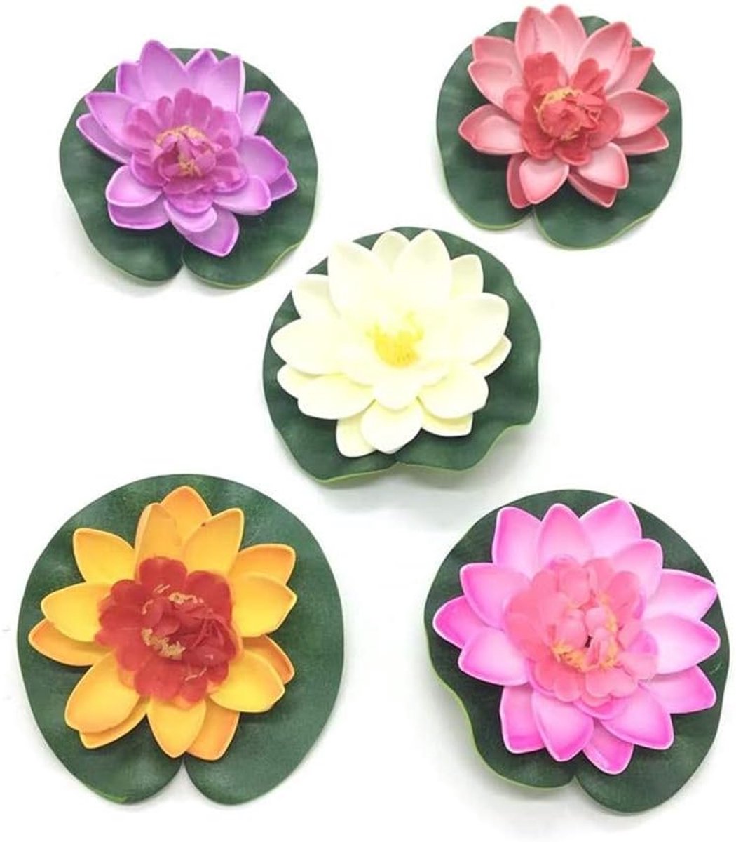 5Pcs Floating Lotus Flowers Artificial Lotus Blossom Floating Foam Lotus Leaves Pond Decor Flowers Decor Home - ShopVlot