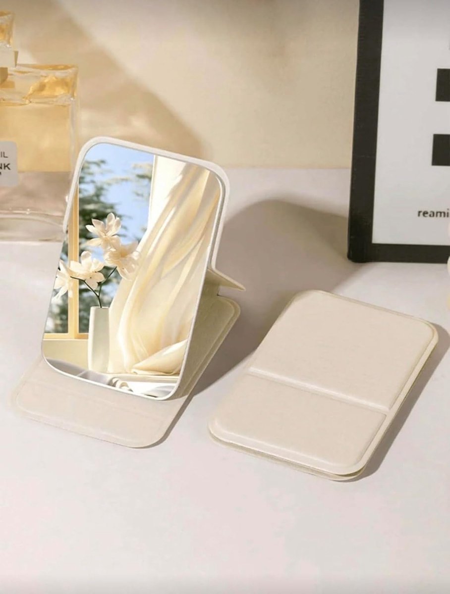 Draagbare make-up spiegel opvouwbare zakspiegel met PU-leer (1, wit) - ShopVlot