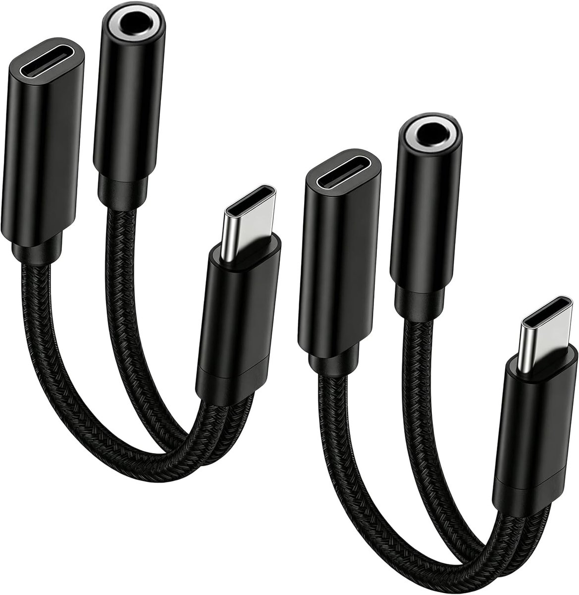 2 stuks adapter USB C jack 3,5 mm met oplader, adapter USB C naar jack USB C jack voor hoofdtelefoon en smartphones - ShopVlot