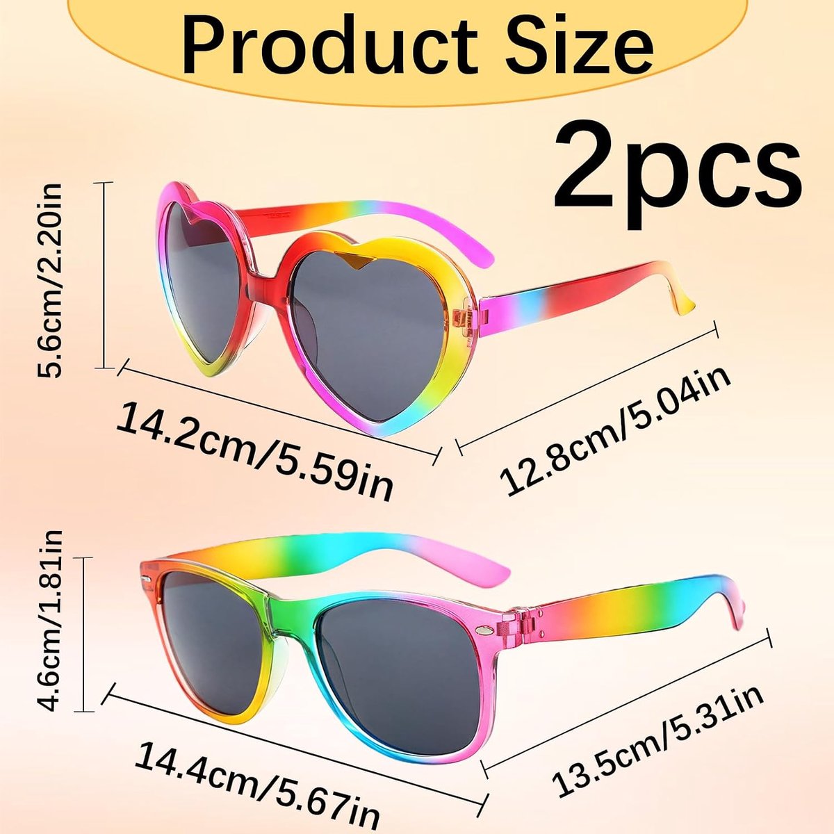 Regenboog Zonnebrilset, 2 Stuks, Grijs en Kleurrijk Retro Design, Geschikt voor Dames, Heren en Kinderen, Perfect voor - ShopVlot